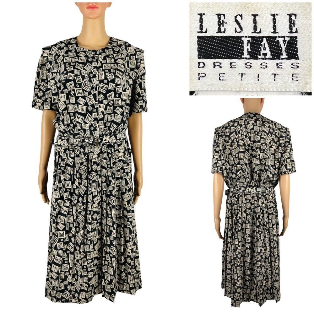 Leslie Fay Black and White Patterned Dress